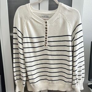 Rachel Zoe Cream and Blue Crew Neck Sweater
